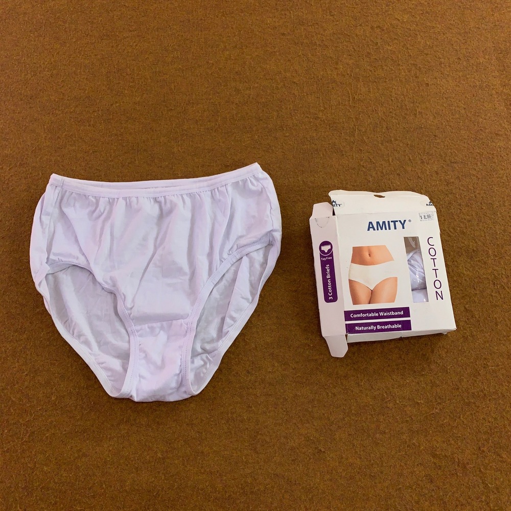 Amity Womens Size 5 White Cotton Spandex Tag Free Briefs Underwear 3 Pack New